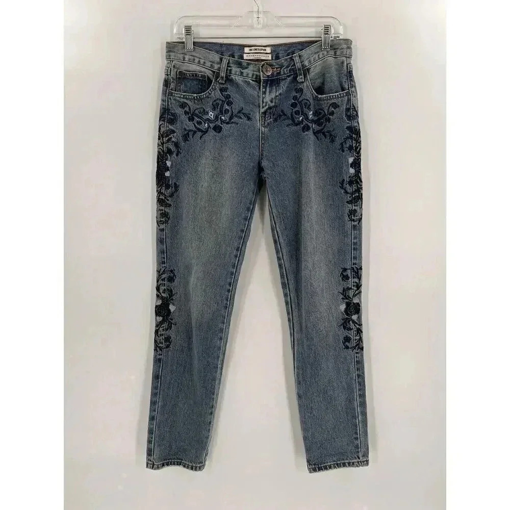 ONE X ONETEASPOON FLORAL EMBROIDERY JEANS SIZE 25 (32X30) EASY WEAR FESTIVAL EUC